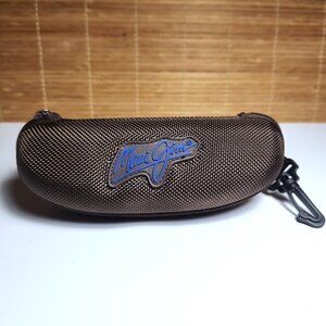 Maui Jim Clamshell Sunglasses Case Brown Zipper Close Belt Loop Carabiner Clip